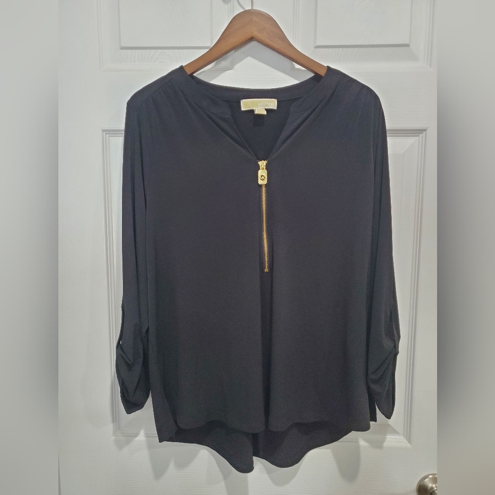 Michael Kors Black Blouse with Gold Zipper
